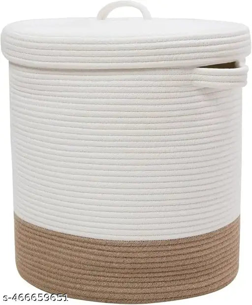 GRATIFY Laundry Basket,Woven Cotton Rope Laundry Hamper,40L Versatile Storage for Dirty Clothes,Baby Toys,and Blankets in Bathroom, Nursery,and Living Room cotton basket laundry basket Round shape basket Black White