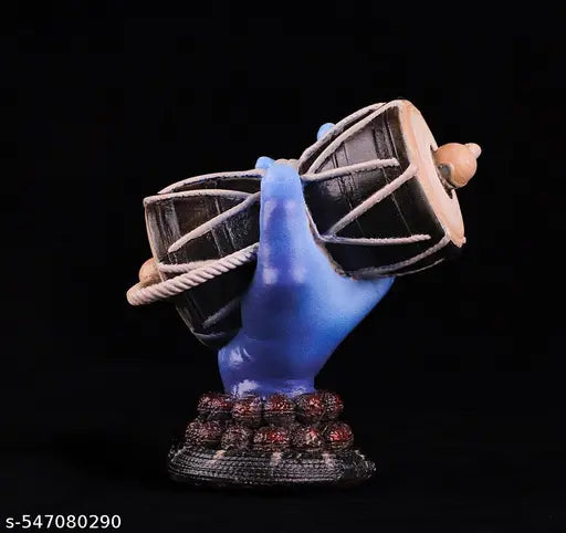 Lord Shiva Hand Holding Damru Showpiece | Blue Hand Damru Idol with Rudraksha & Snake | Car Dashboard Idol | Spiritual Home Decor | Gift for Devotees