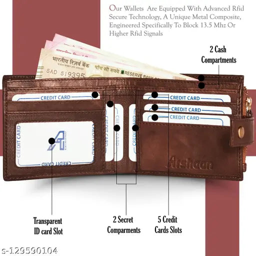 Arshaan Men Trendy ANTIQUE BROWN Genuine Leather RFID Wallet (12 Card Slots)
