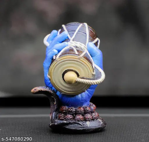 Lord Shiva Hand Holding Damru Showpiece | Blue Hand Damru Idol with Rudraksha & Snake | Car Dashboard Idol | Spiritual Home Decor | Gift for Devotees