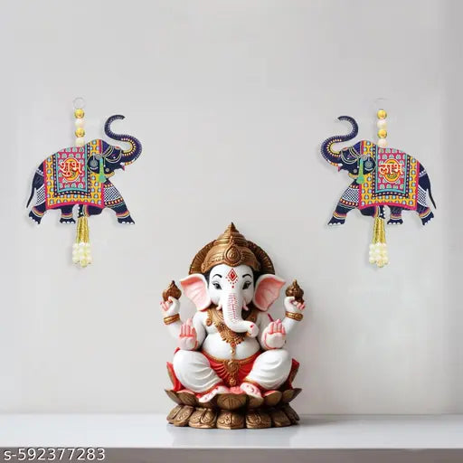 Handcrafted Couture Premium Elephant Designer with Shubh Labh Wall Hanging for Diwali Decoration| Wall Decor |Temple Decor Wall Hanging |Pooja and Home Decor Hanging (5.5" Inches)