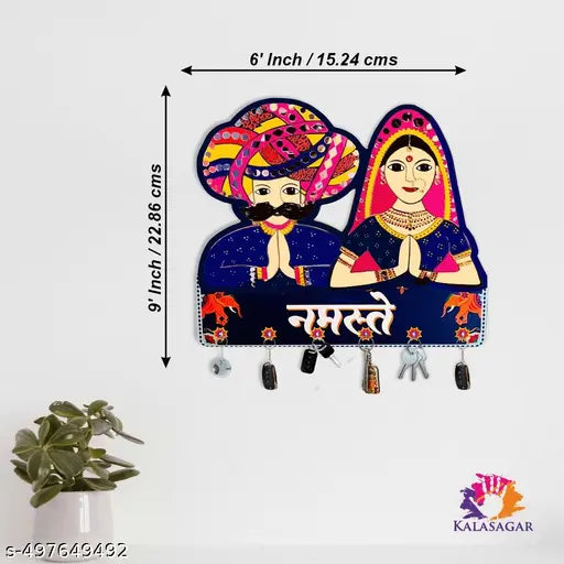 Kalasagar Premium Padharo Rajasthani Wooden Wall Key Holder, Key Hanger for Living Room | Home Decor | Office Gift Items - 11.5' x 8.5' Inch Multi, (Pack of 1)