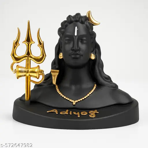 ANOKHA SHILPKAR Adiyogi with Trishul Idol for Car Dashboard | Black & Gold Lord Shiva Statue | Mahadev Murti for Home Decor, Office Table, Pooja Room & Gift