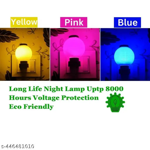 Energy saving Home Decor Unique LED Night Lamp 0.5w 2 Pin Jack, Room Light For Bedroom, Dinning Room, Color Pink, Blue & Yellow (Pack of 3)