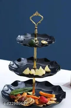Three Layer Fruit Plate, Detachable Serving Tray Dessert Tower for Wedding Birthday Summer Baby Shower Graduation Tea Party Green,white , Red,Pink,Black(The diameter of Small Plate 14.5 cm,The diameter of Medium Plate 19.5cm,The diameter of Large Plate 24