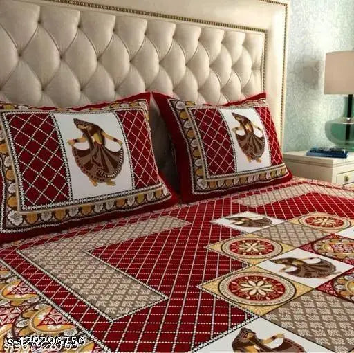 Rajasthani Printed Pure 100% Jaipuri Cotton King Size Double bedsheets With Pack Of 1 Fitted Bedsheets With 2 Pillow Cover,100% Cotton Rajasthani Jaipuri Double bed Size #Bedsheets Set of 1 Double #Bedsheets with 2 Pillow Covers (Multicolour) - 180 TC