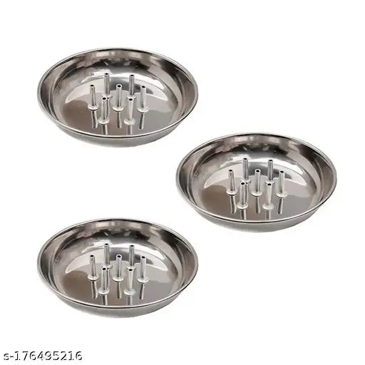 Eagean Stainless Steel Agarbatti Stand with Plate Stainless Steel Incense Holder  Pack Of 3