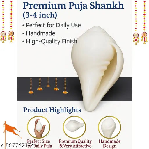 "Original Jal Shankh for Pooja | Blowing Conch Shell for Abhishekam & Vastu Use – 3 to 4 Inch"