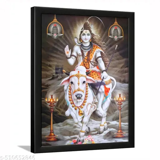 ASDesigns Lord Shiva Pooja (13X10 inch) Photo Frame for Home and Office Decor | Mahadev Hindu God Frame for Pooja Room, Bedroom, Living Room | Shivji Paintings Pooja Ghar