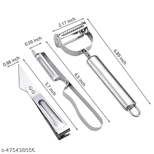 OXMEZA 3 in 1 Kitchen Vegetable and Fruit Peeler, Stainless Steel, Multifunctional Fruit Peelers with 3 Blades Stainless Potato Peeler Stainless Steel Shredder Slicer for Cabbage, Apple, Carrot (3 Pcs Set)