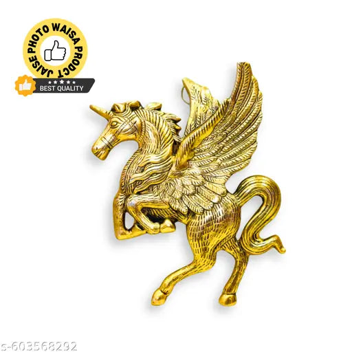 Flying Horse Wall Hanging Statue – Luck, Wealth & Bright Future | Home & Office Decorative Showpiece - 18 cm  (Metal, Gold)