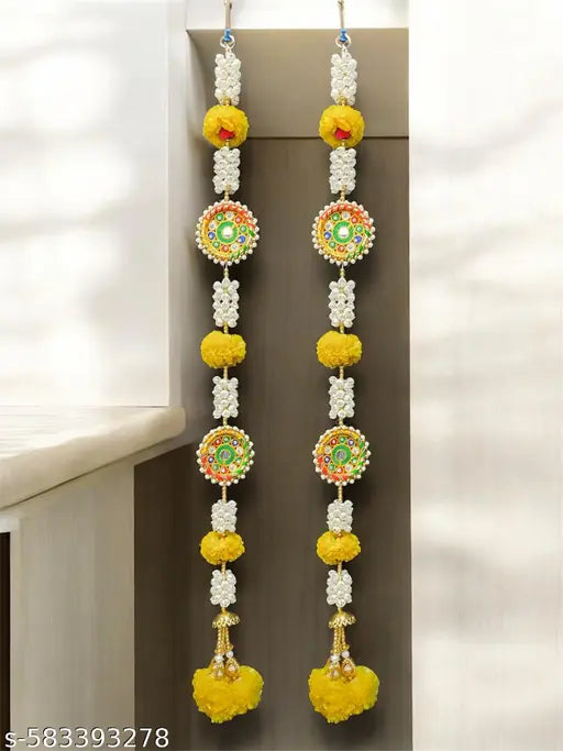 Artificial Mari Gold Flower with Plastic Mogra Toran with 2 side door hanging for diwali home door hanging decoration.
