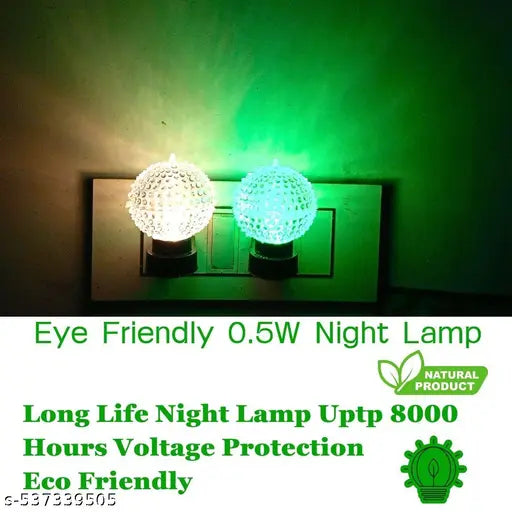 Crystal shape LED Night Bulb with 2 Pin Jack, Bedroom night Lamp Color White & Green pack of 2