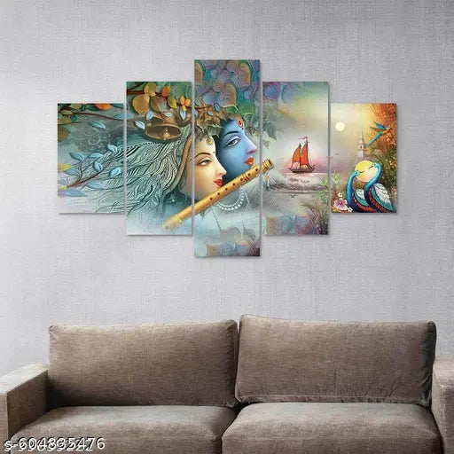 Karnil Set of 5 Modern Art Wooden High Quality Wall Painting, Wall Photo Frame for Home Decor Gift Items - 18' x 30' In (Multicolor)