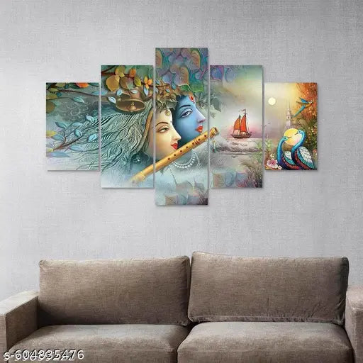 Karnil Set of 5 Modern Art Wooden High Quality Wall Painting, Wall Photo Frame for Home Decor Gift Items - 18' x 30' In (Multicolor)