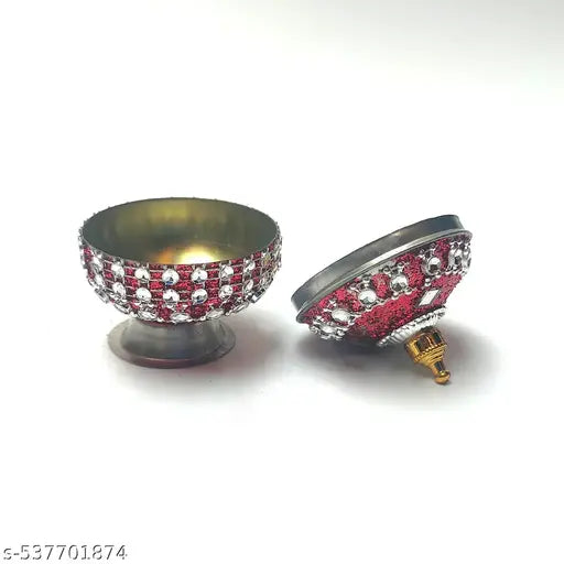 Red Glitter Sindoor Box | Decorative Kumkum Dani with Stones for Pooja, Wedding & Gift Use