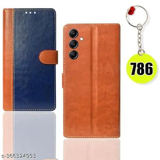 HANIRY Flip cover for SAMSUNG A14 5G folding cover | SM-A146B folding cover | Free 786 Keychain | Blue, Brown