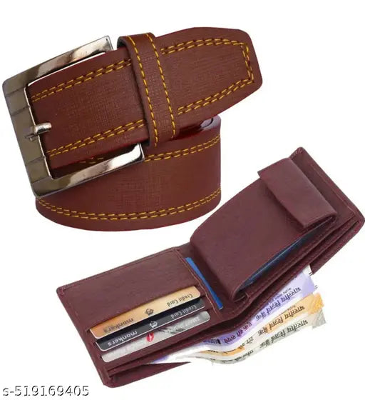 MEN PARTY WEAR FORMAL & CAUSAL BROWN BELT & BROWN WALLET COMBO