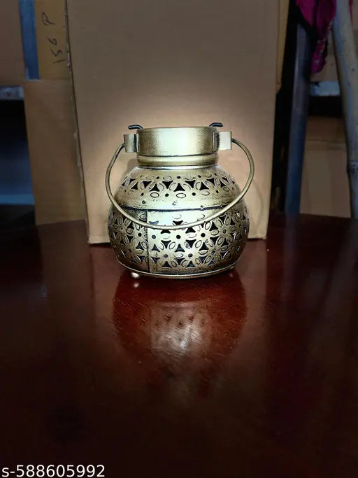 Vintage Brass finished Hanging Lantern with Tealight Candle Holder