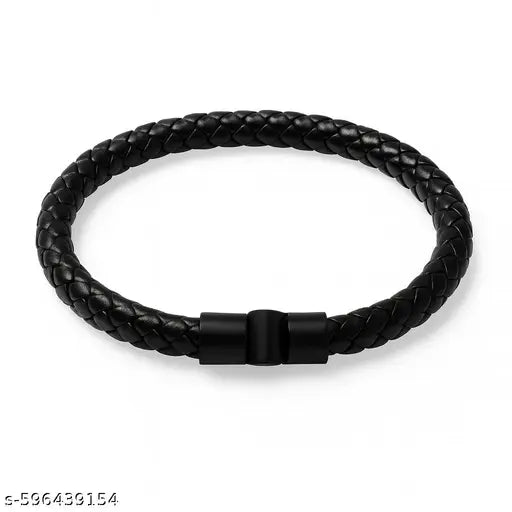 Men’s Black Braided Leather Bracelet with Magnetic Lock – Stylish & Durable Wrist Accessory