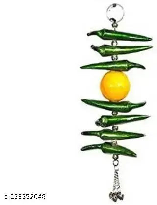 Vastu / Feng Shui Red & Yellow Nimbu Mirch Wall Hanging Nimbu Mirchi Door Hanging - Remove Negativity Decorative Showpiece - 22.5 cm  (Metal, Yellow)NM
