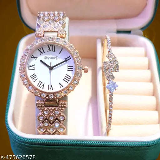 Classy Beautiful Fashion women Watch and Free Bracelet set for Women & Girls