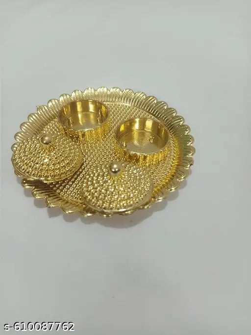 Round kankavathi, thali, Gold kankavathi Plate, Pooja Haldi Kumkum Holder, Plate, Design Kumkum Box for Puja Ethnic Plastic Holder,Engagement,Tilak 2BOX