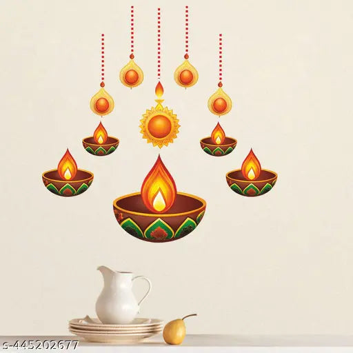 Hetshree Decor Diya Decoration Sticker for Diwali Decoration Self Adhesive Wall Sticker