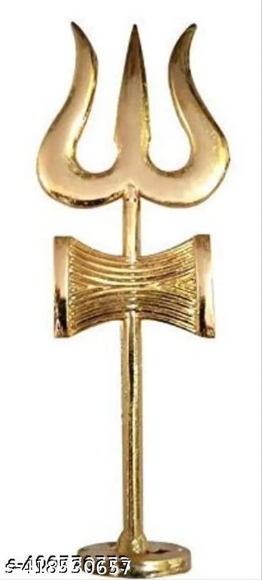 Pooja Thali Plate Set Oma Brass Plate With Damru Trishul & Brass Stand Tripai Loti Plate Thali and Lota Kalash For Shivling Abhishek