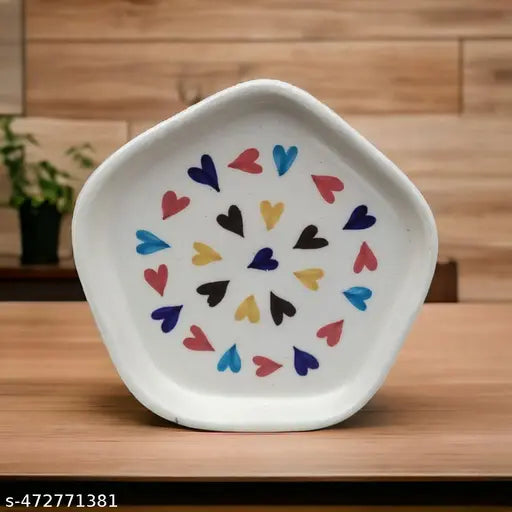 MALAIKAH Ceramic Multi Heart Print Platter Pack of 6, Valentines Gift for Lover, Gifts for Boyfriend, Girlfriend, Valentine’s Day Gift | Serving Platters| Platter For Snacks, (Valentine Special)