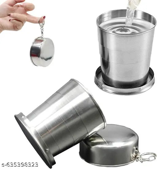 FOREWAY Portable Stainless Steel Collapsible Travel Cup/Mug/Glass/Tumbler, Leakproof Foldable Steel Glass for Travel Outdoor, Camping Drinking Glass with lid