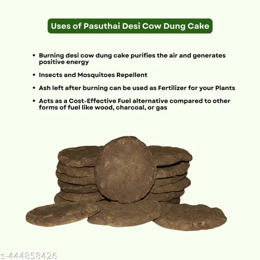 Pasuthai Desi Cow Dung Cake(Small) - 52 Pcs | Agnihotra, Havan, Yagya Puja, Navratri Agyari, Cultural, Spiritual Events