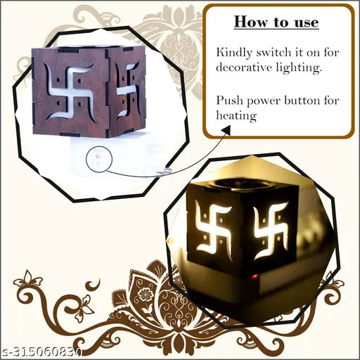 Gojeeva Kapoor Dani Electrical Camphor Diffuser Wooden with On/Off Switch to Toggle Between Diffuser/Kapoor Dani and Night Lamp_D38