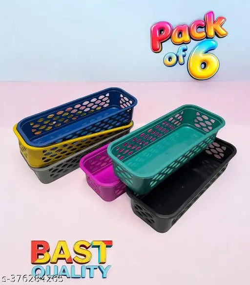 Plastic (pack of 6) Multipurpose Desk Organizer Tray Office Drawer Dividers Storage Bins for Kitchen, Bathroom, Office, Makeup, Bedroom Dresser, Craft Basket Rack Multicolour (23×8×5 cm)
