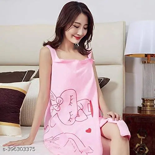 KITCREXA Soft Microfiber Fabric Cute Love Rabbit Printed Wearable Fast Drying Bath Towel for Women & Girls| Stylish Women’s Bathrobe Bath Towel Dress for Bath, Spa, Shower, Swimming Pool, Beach