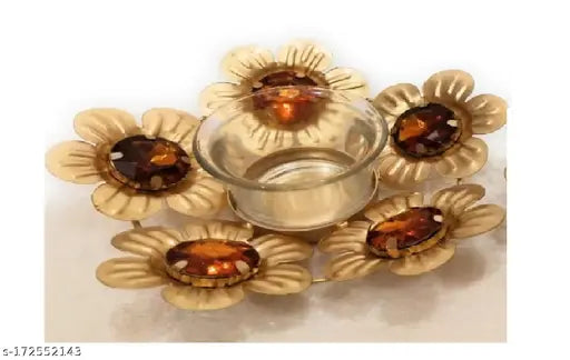 KOUTSS Table top Candle Light Holders Flower Shape Red Crystal with Glass Candle Stick Holder/Tealight Stick Holder Beautiful Design Home Decoration