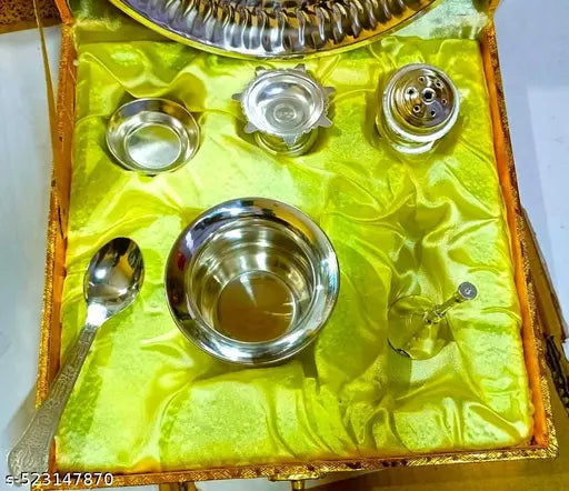 Lakshmi & Ganesh Pooja Thali Set for Religious Purpose Golden Set Box