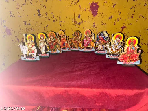 Navdurga set made up of mdf for navratri festival for decoration in office Home and temple  set of 9 pieces navratri special (MDF) 4 inch
