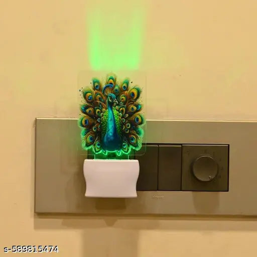 1st Time LED Peacock Night Lamp | MultiColour Plug-in Decorative Light for Bedroom, Living Room & Temple | Beautiful Glowing Acrylic Night Light, 7 X 5.5 X 12 Cm, MultiColour