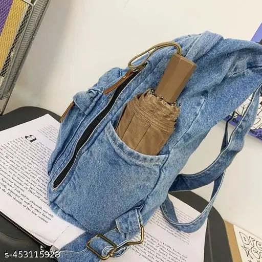 ZAIINTO Denim Backpacks for women Stylish Outdoor Travel Commute Daypack Large Capacity Schoolbag College Students Junior High School Students Bookbag