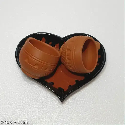 SimplyBuy Handmade Terracotta Clay Tray with 2 Cups Set - Eco-Friendly Pottery Serving Tray & Tea/Coffee Cups Set.