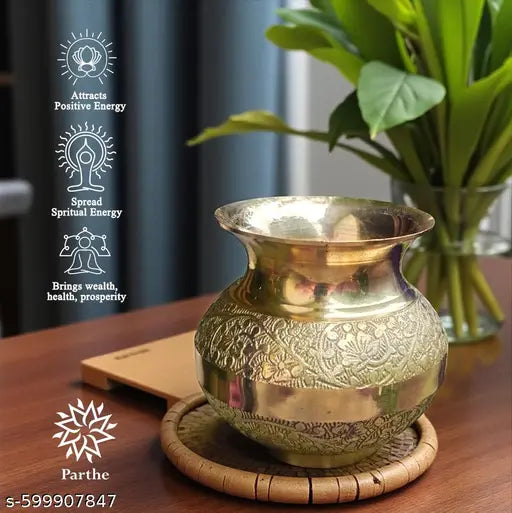 HANDICRAFT Pure Brass Embose Designer Lota for Puja Kerwachowth, Diwali Pooja Kalash (Embossed) (250 ml)  Lotani