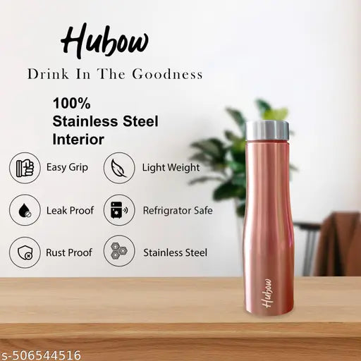Hubow Lio Stainless Steel Water Bottle | Leak Proof | Wide Mouth & Easy to Open | 1000 ml | Set of 1 | Rose Gold
