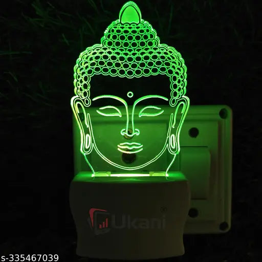 Talgo GOD BUDDHA Acrylic 3D Optical Illusion Night Lamp, RGB 7 Colors Auto Colour Changing LED Plug and Play Night Light, Office Day Light, For Home and Office Use, Best for Gift, Multicolour - 7CM+3.5CM