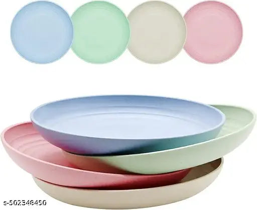 AvonWellness Lightweight Wheat Straw Plates Microwave and Dishwasher Safe BPA Free Healthy Reusable Unbreakable Deep Dinner Dish for Patio Salad, Picnic, Camping, Perfect For Kids & Adult Set 4