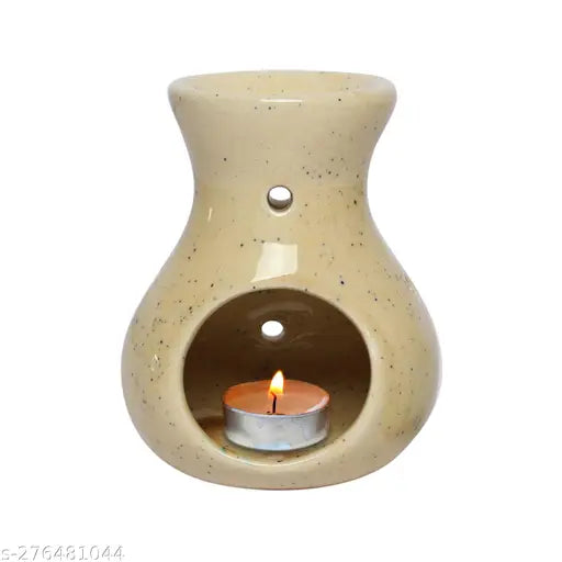 Home Craft  Ceramic Aroma Oil Burner Tea Light Candle Diffuser Oil Warmer for Home Fragrance with 2 Tea Light Candles and 1 Aroma Oil 10 Ml Brown