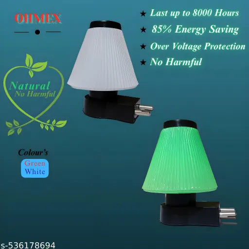 White & Green Umbrella Shape LED Night Lamp for Bedroom, Kids Room & Mandir | Energy Saving Plug-in Light(SET-2)