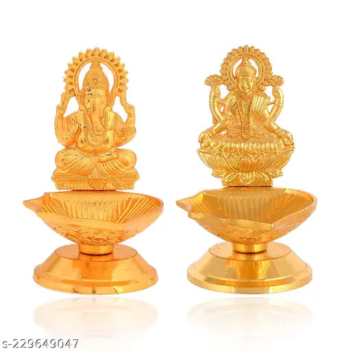 Purti Impex Golden Set of 2 Lord Ganesha & Goddess Laxmi Diyas