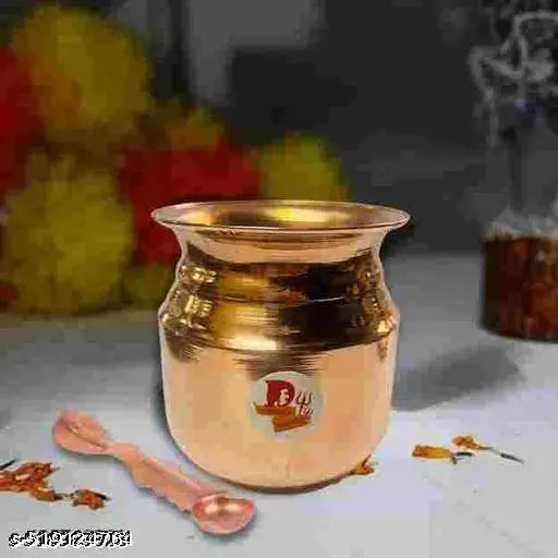 SANSKRITI   Copper Lota with Aachmani (Spoon) for Temple and Pooja articles Purpose Small Kalash and Aachmani Design for All Puja.