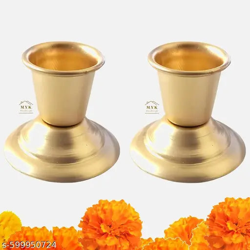 Candle stand - Candle Holder - (Set of 2) 4 x 5 cm Golden Candle Stick Holder for Home Decoration.